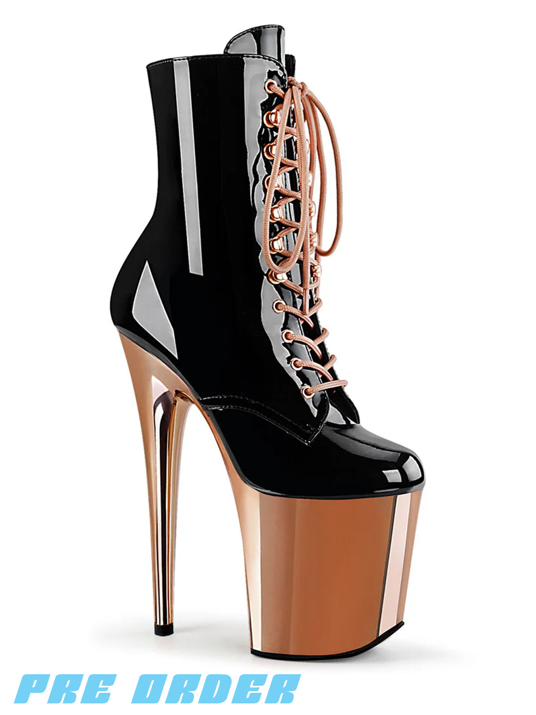 FLAMINGO-1020 - BLACK PATENT / ROSE GOLD CHROME ✰ PRE ORDER ✰