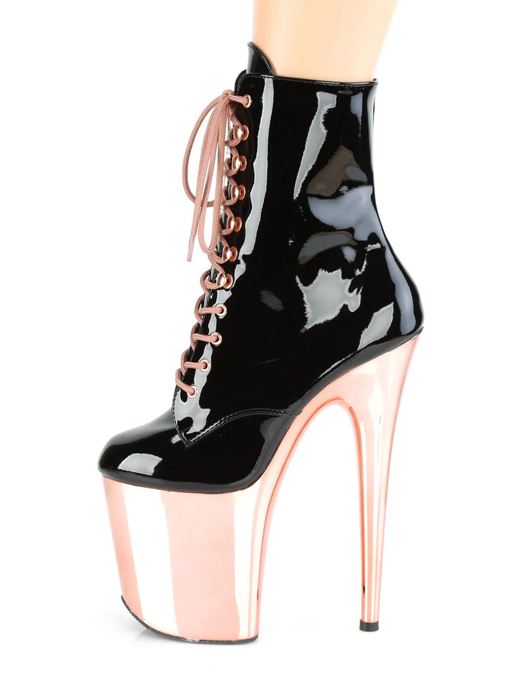 FLAMINGO-1020 - BLACK PATENT / ROSE GOLD CHROME ✰ PRE ORDER ✰