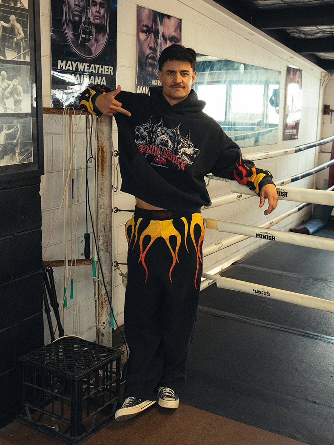 DEATHLIFTING BURNER TRACK PANTS - BLACK/FLAME