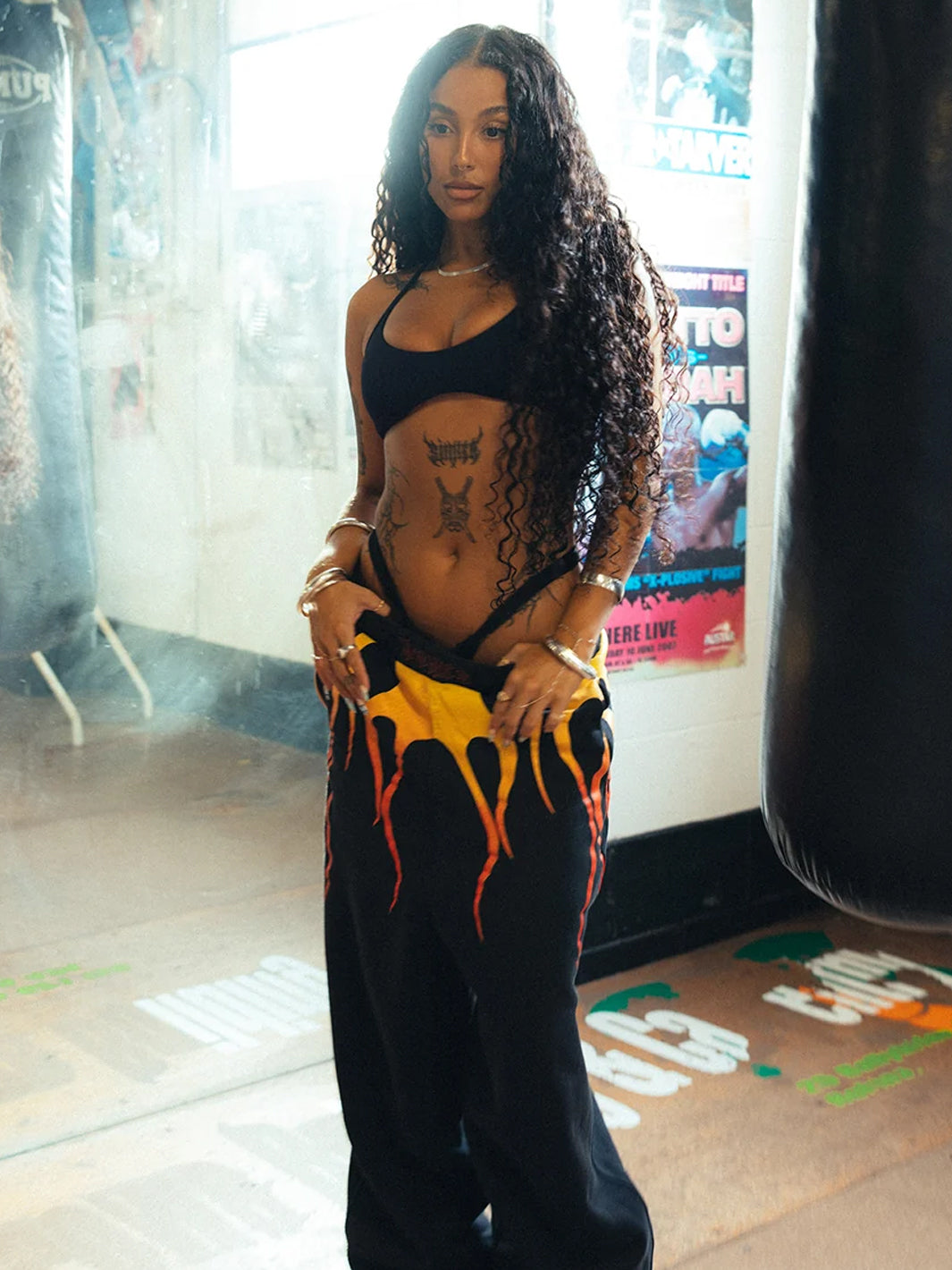 DEATHLIFTING BURNER TRACK PANTS - BLACK/FLAME