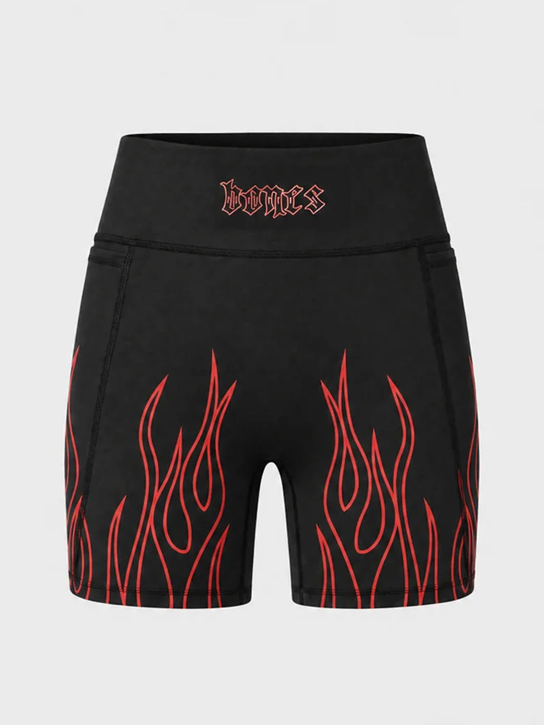 FLAMED BIKER SHORTS - BLACK/RED