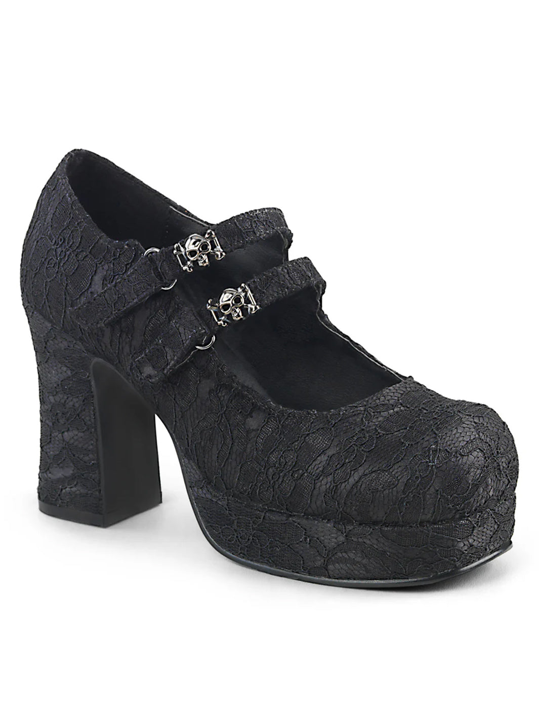 DEMONIA GOTHIKA-09 MARY JANES - BLACK SATIN LACE