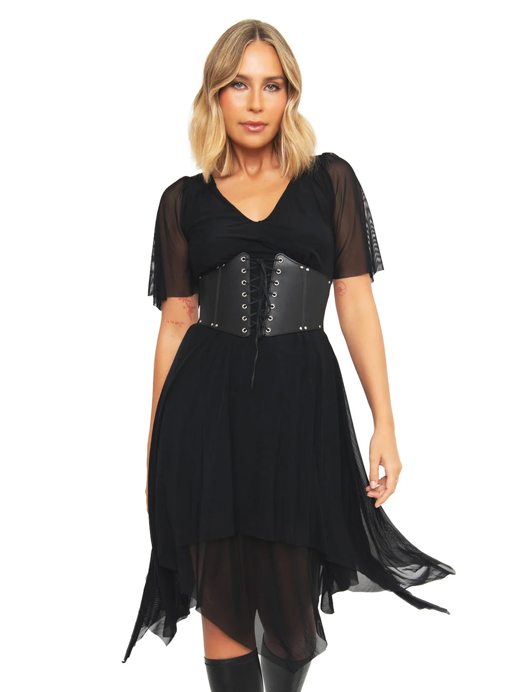 Handkerchief Short Sleeve Dress - Black