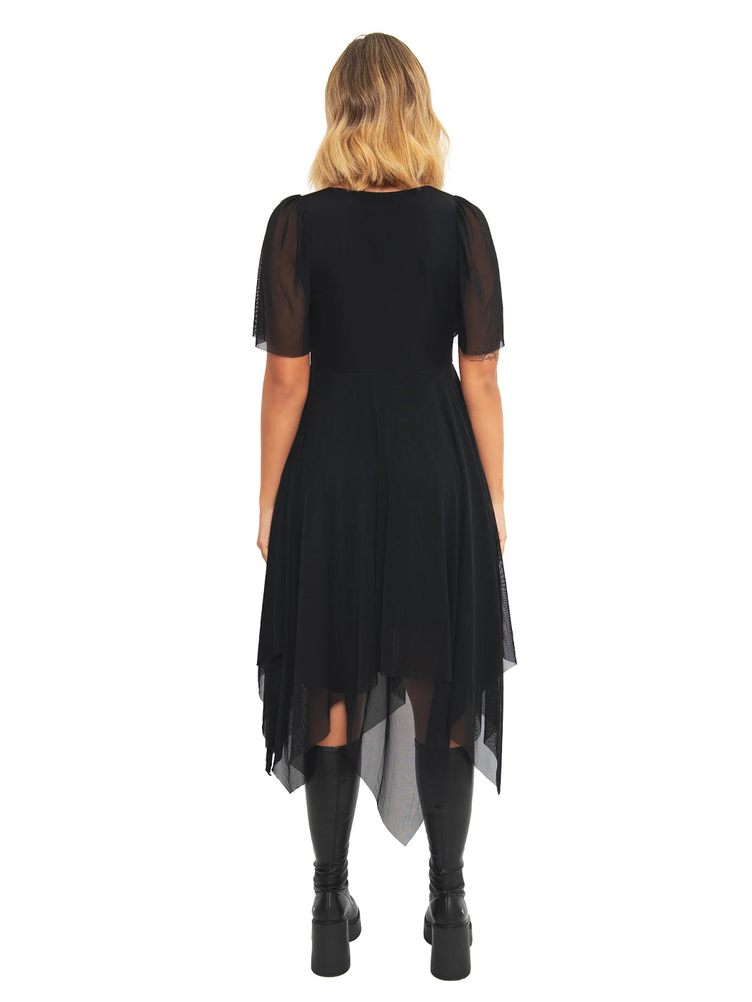 Handkerchief Short Sleeve Dress - Black