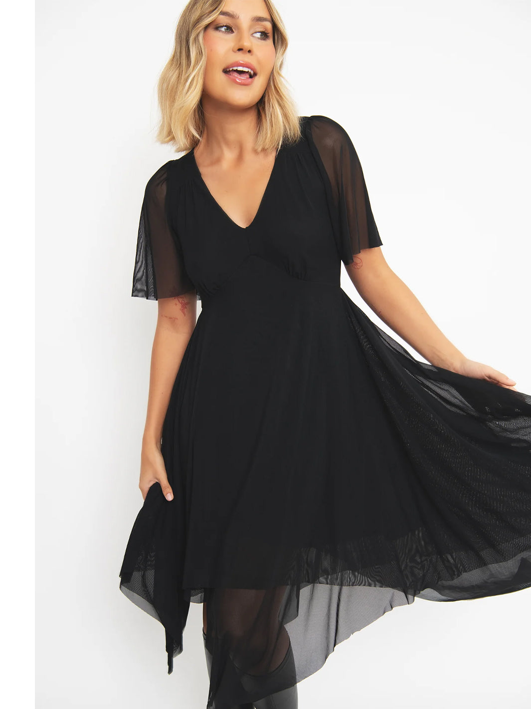 Handkerchief Short Sleeve Dress - Black