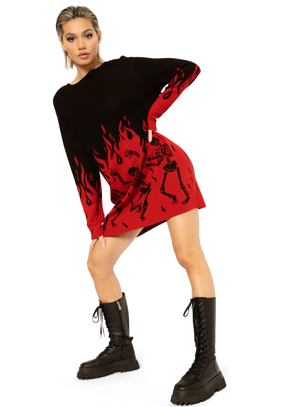 Hellfire Oversized Knit Longline Sweater - Black