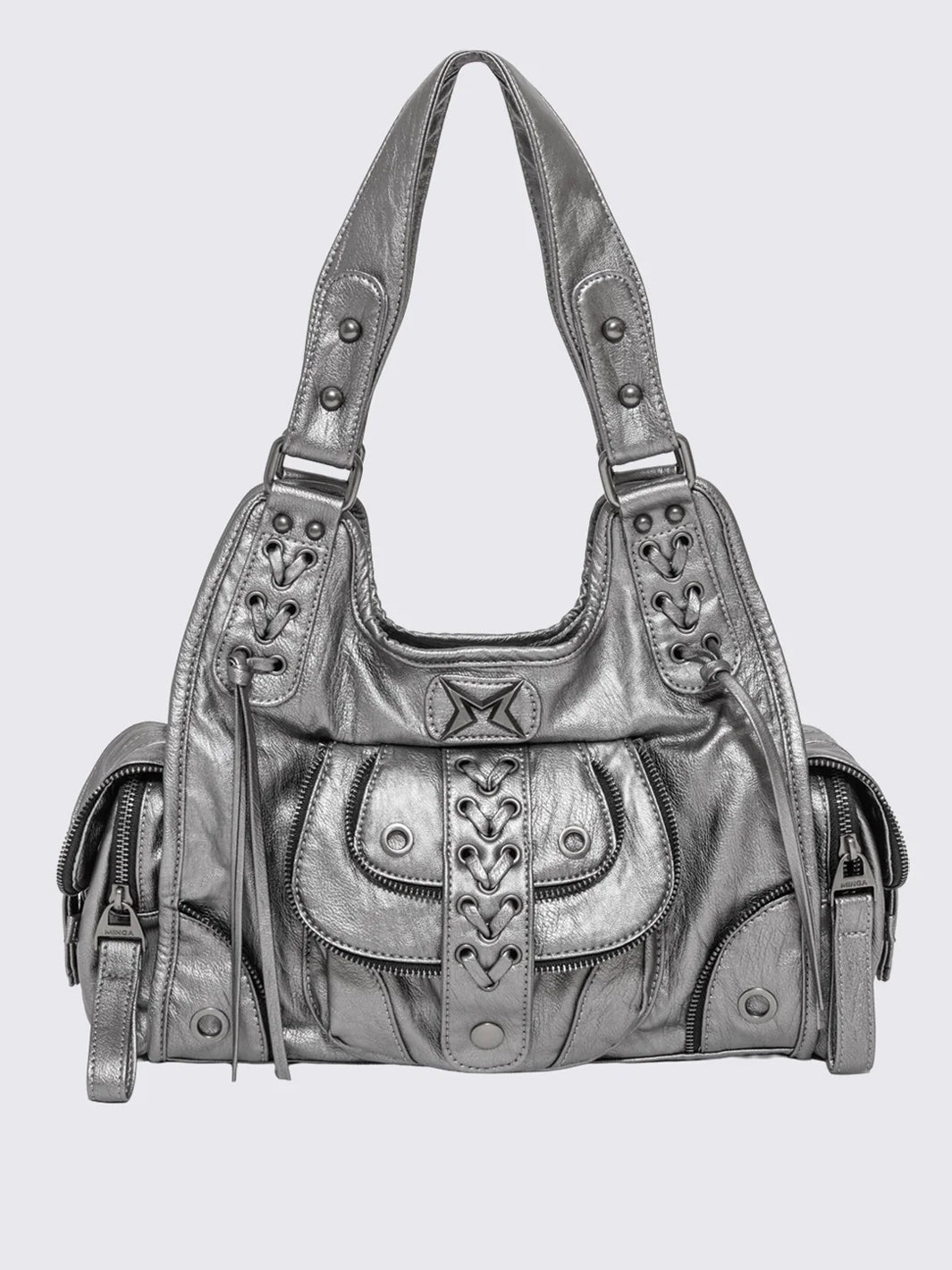 JULES SILVER FAUX LEATHER SHOULDER BAG