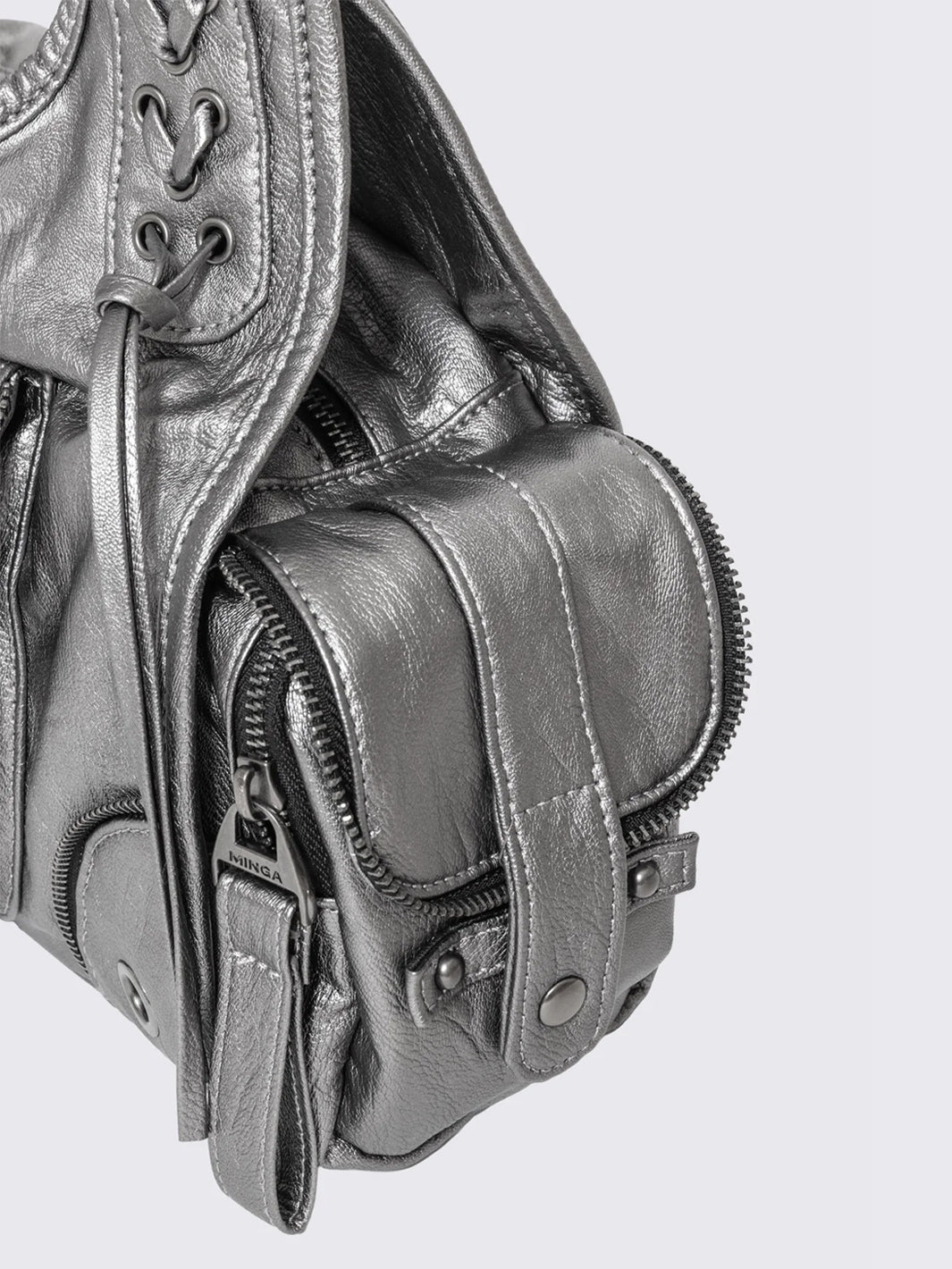 JULES SILVER FAUX LEATHER SHOULDER BAG