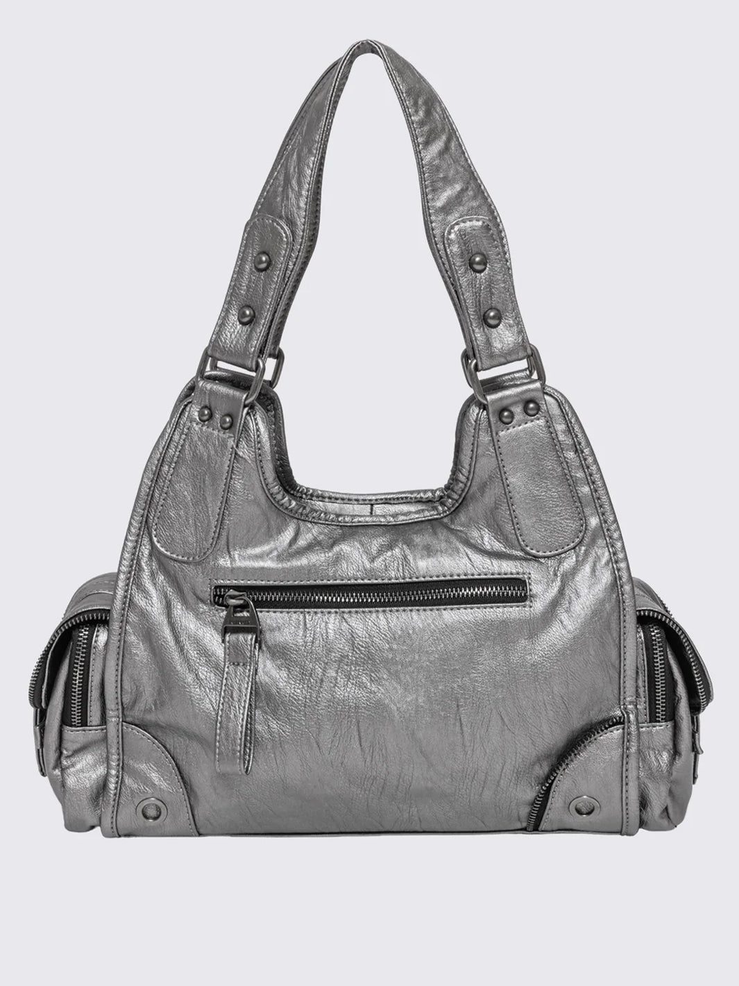 JULES SILVER FAUX LEATHER SHOULDER BAG