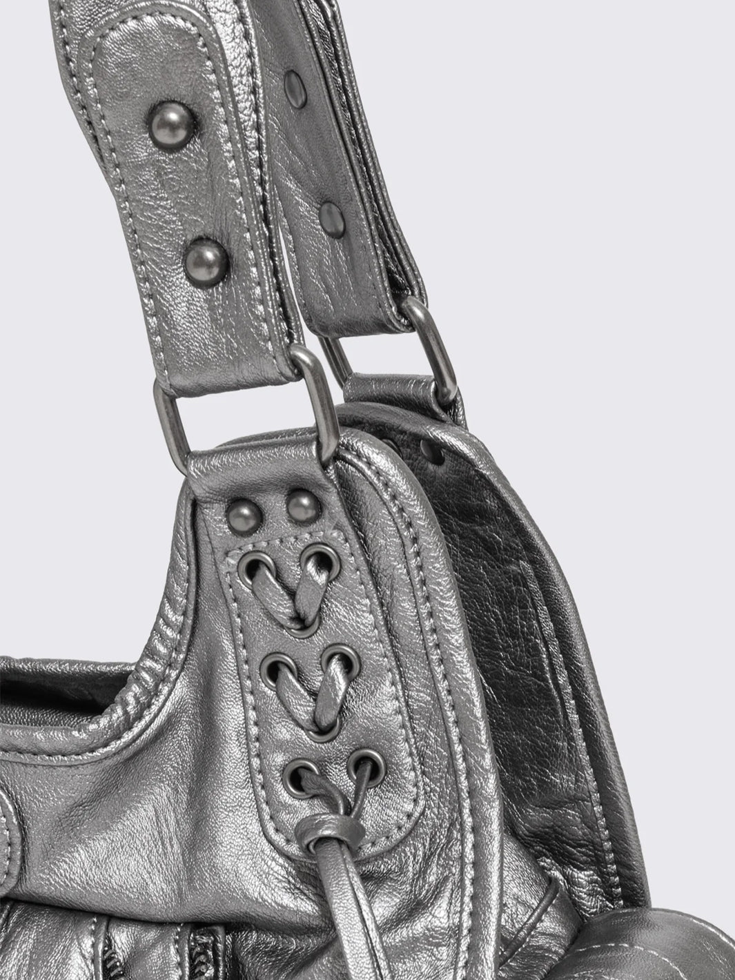 JULES SILVER FAUX LEATHER SHOULDER BAG