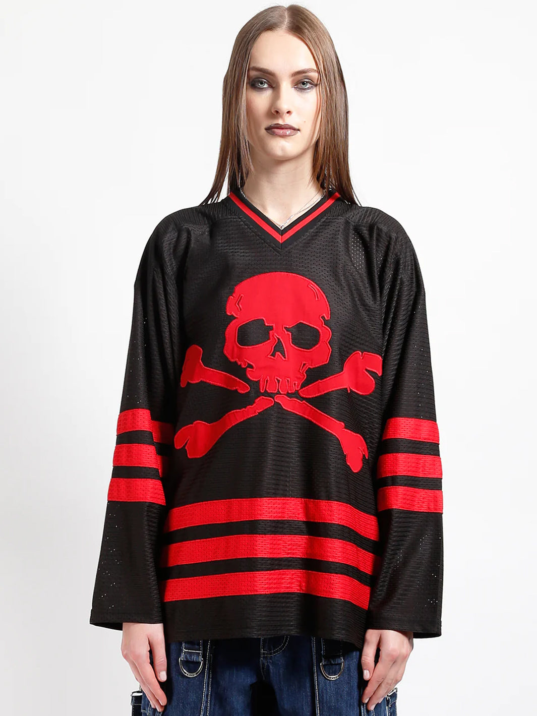TRIPP NYC LOGO SKULL JERSEY - BLACK & RED