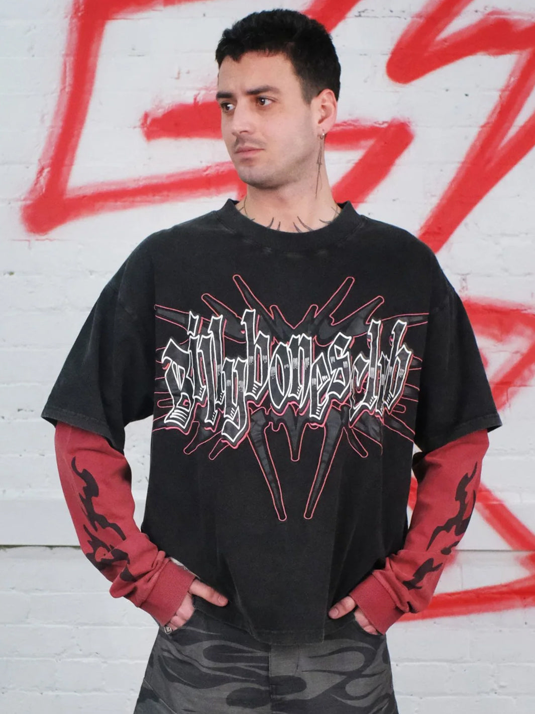 OILCHANGE 2.0 LAYERED TEE - BLACK/RED
