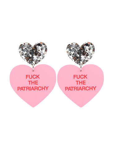 GENTLE REMINDER CANDY HEART EARRINGS - F*CK THE PATRIARCHY