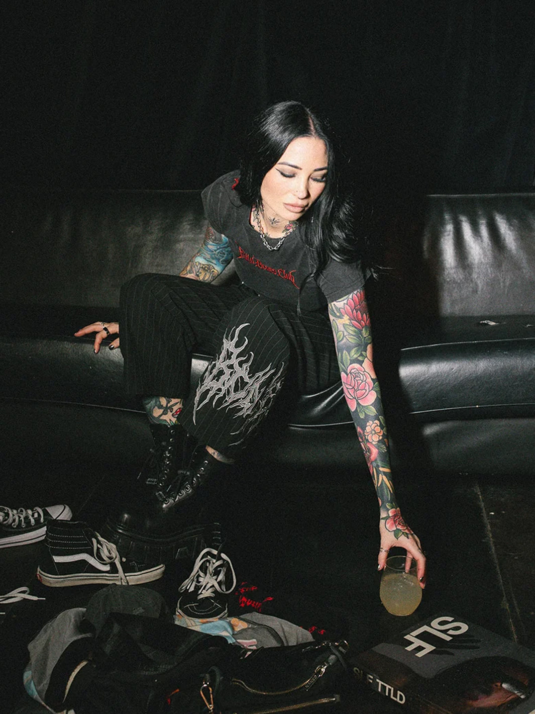 ROCKER PINSTRIPED PANTS - BLACK