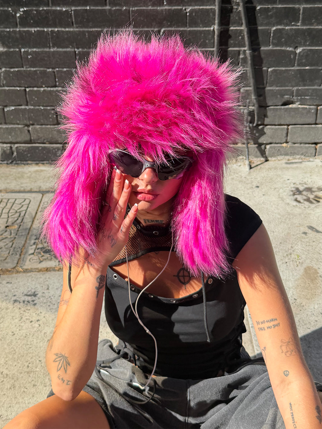 SNOW BRAT FUZZY HAT - HOT PINK