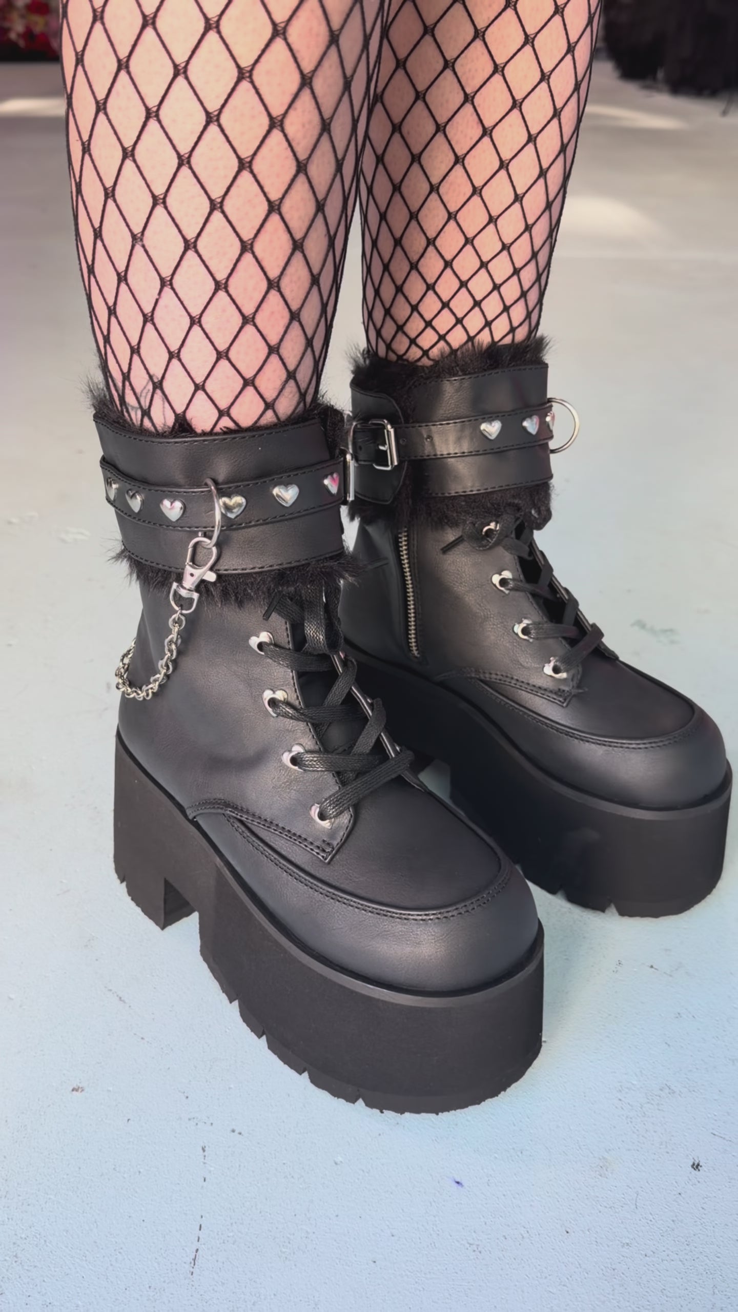 DEMONIA ASHES 57 PLATFORM BOOTS - BLACK VEGAN LEATHER