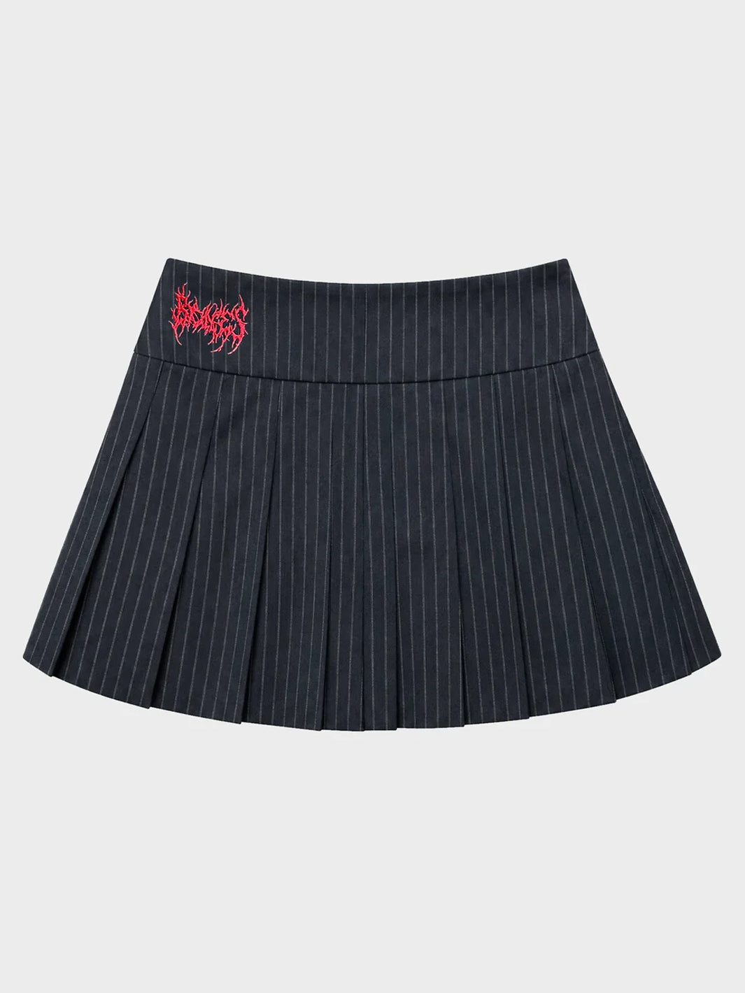 ROCKER PINSTRIPE PLEATED SKIRT - BLACK