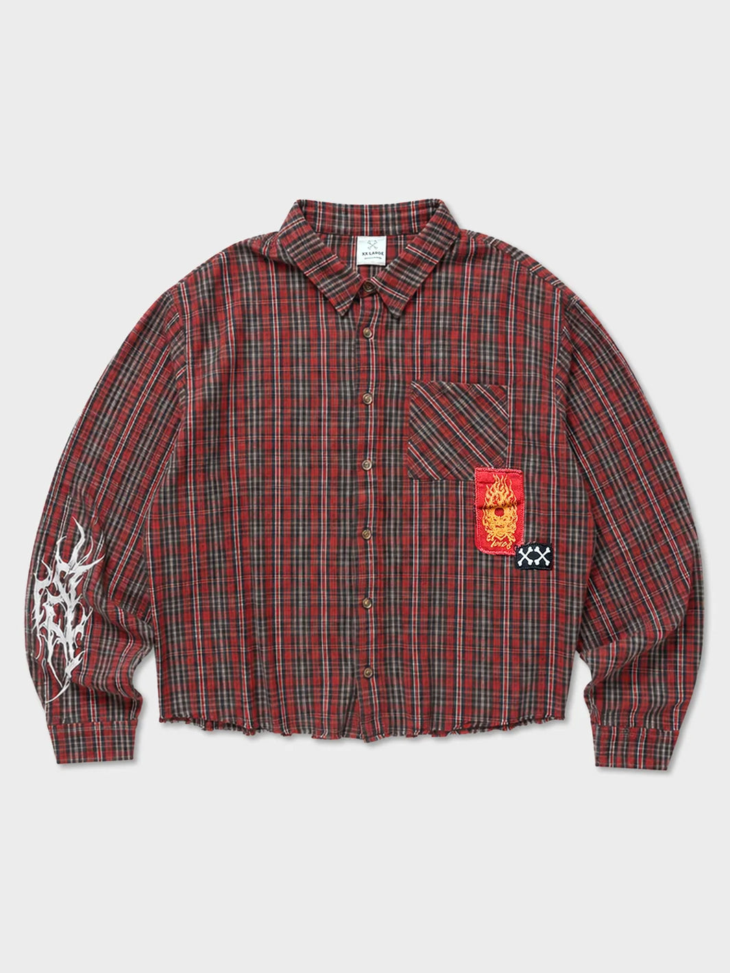 ROCKER PATCH PLAID SHIRT - RED