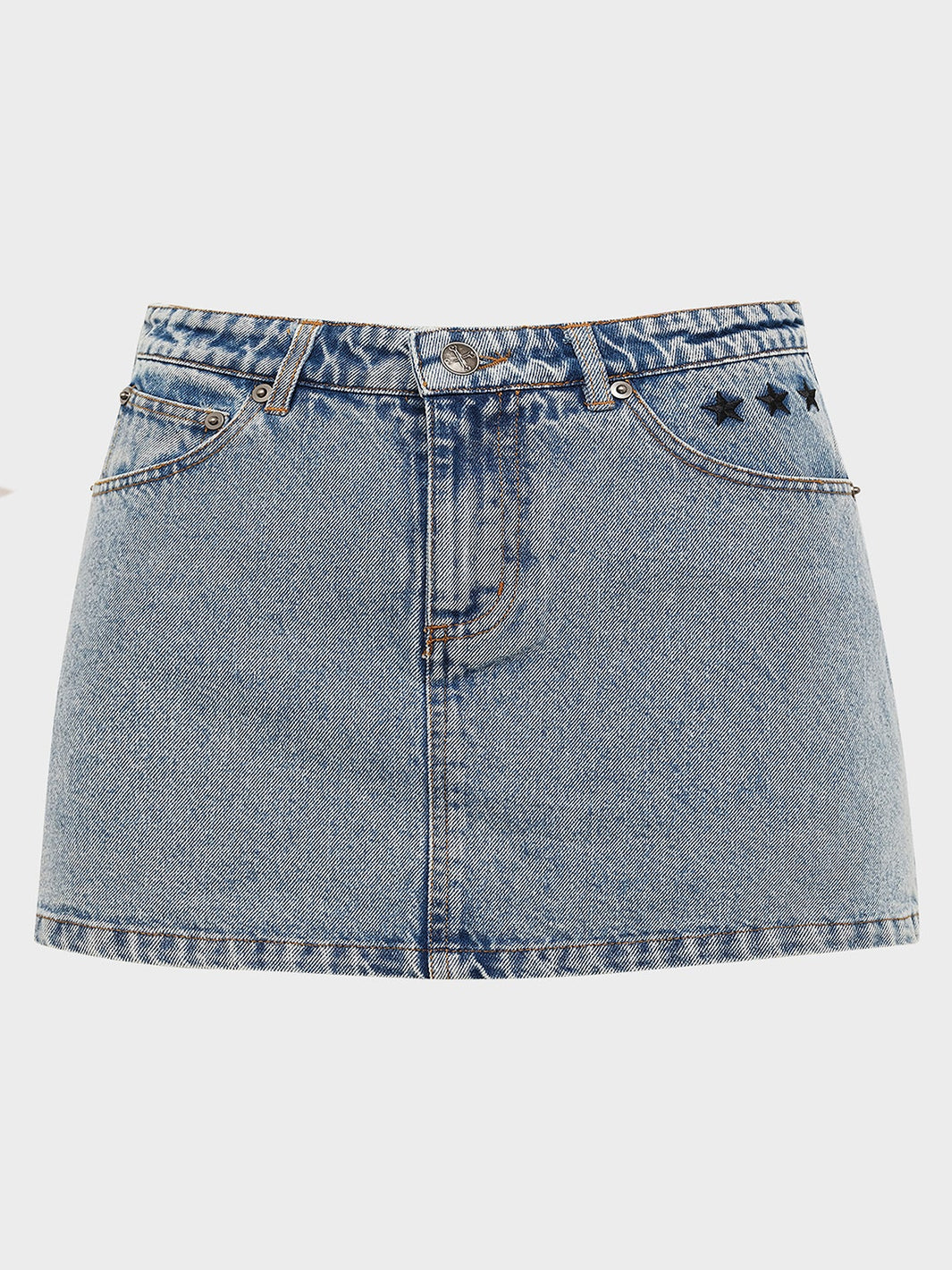 STAR STUDDED DENIM SKIRT - WASHED BLUE