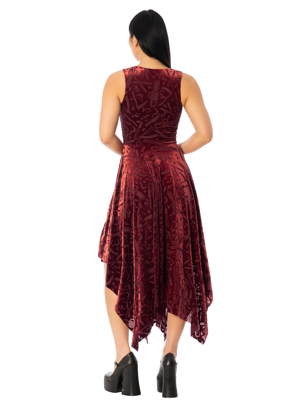 Slasher Burned Velvet V Neck Handkerchief Dress