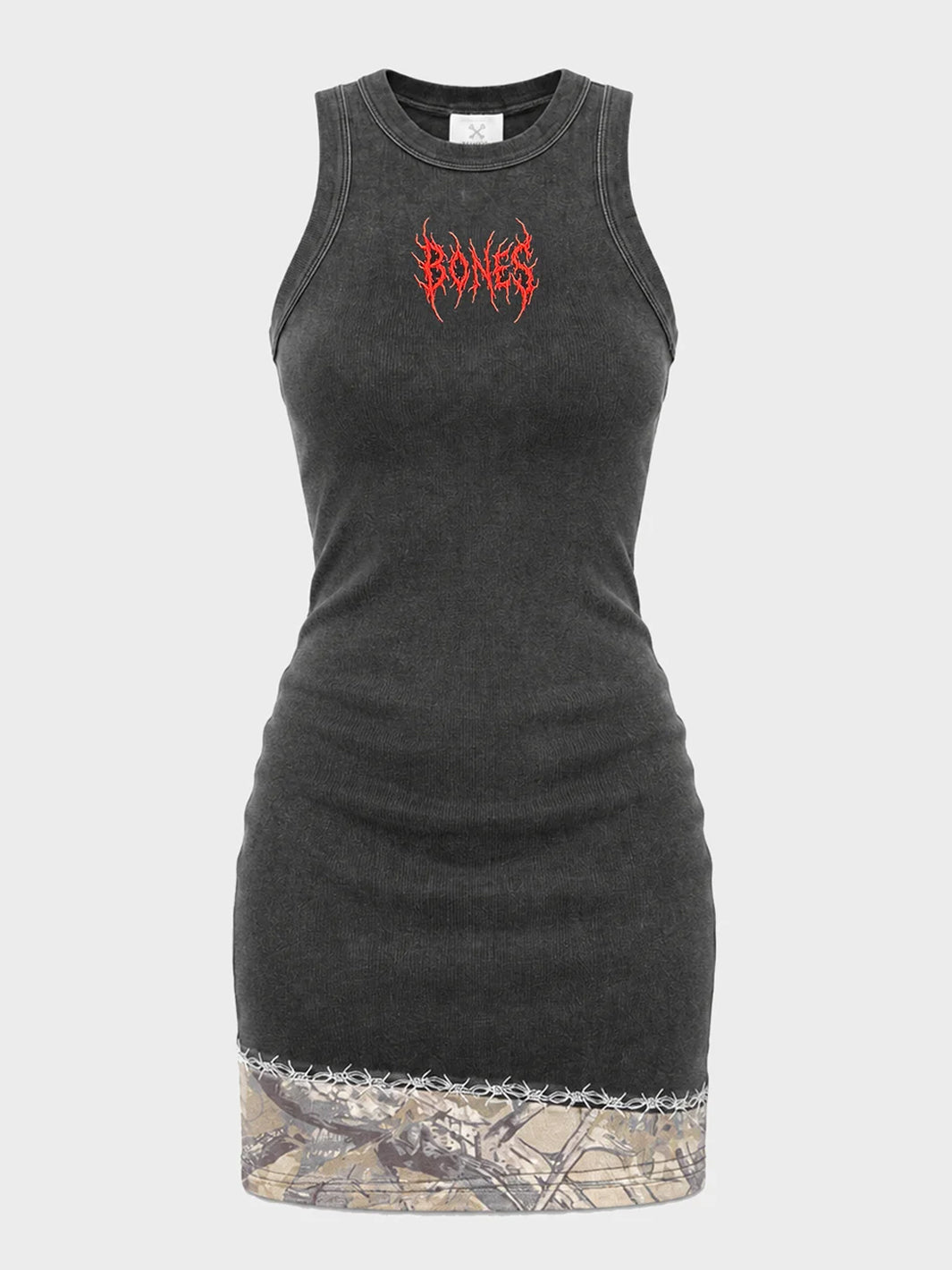 THORNED CAMO DRESS - WASHED BLACK