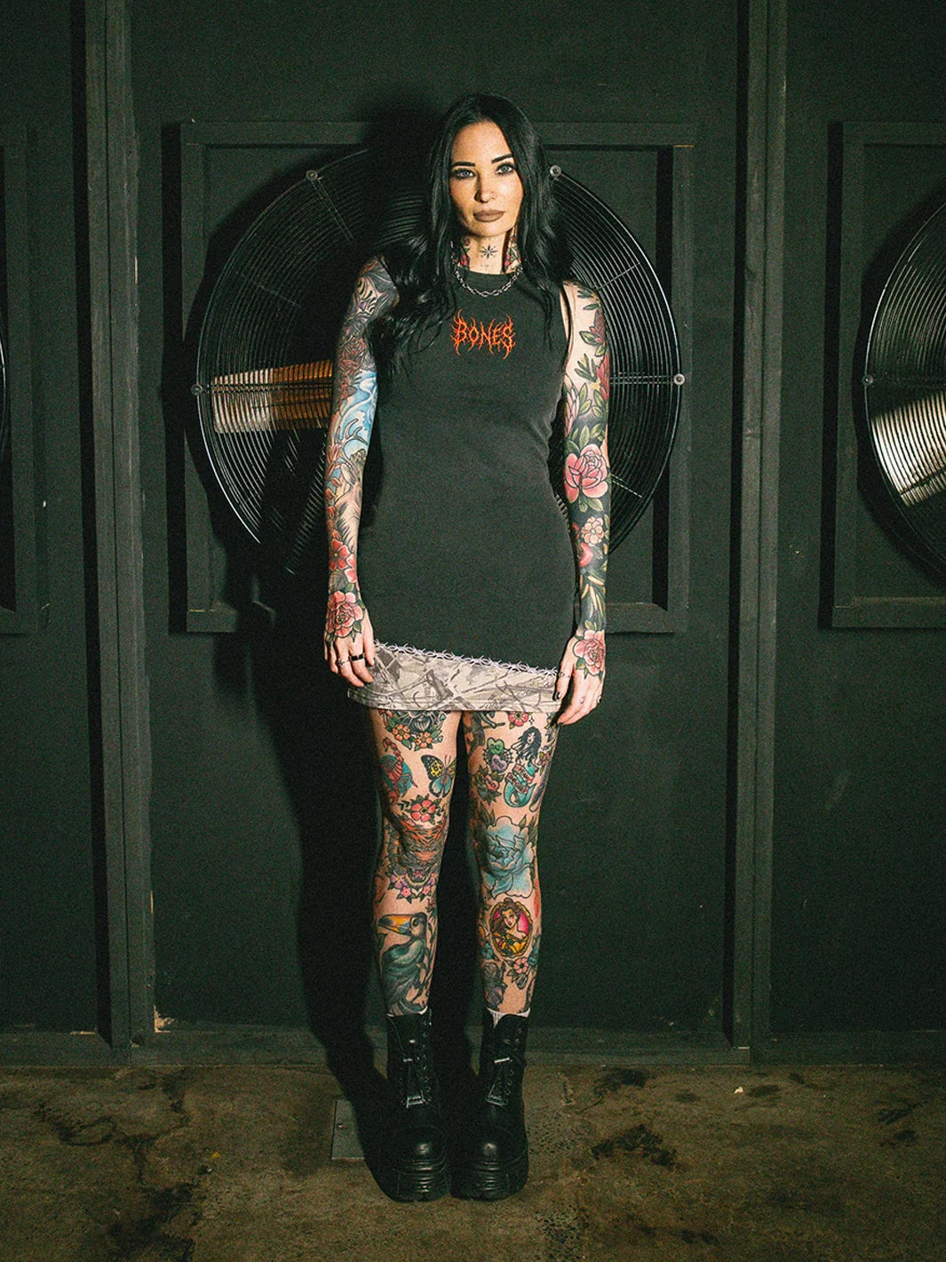 THORNED CAMO DRESS - WASHED BLACK