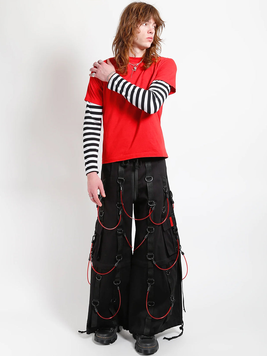 TRANSFUSION PANT - BLACK WITH RED STRAPS