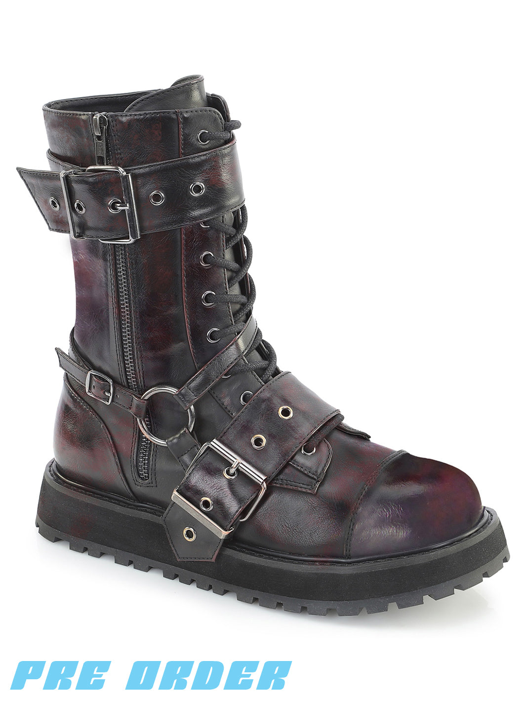 DEMONIA VALOR-220 - BLACK/BURGUNDY VEGAN LEATHER ✰ PRE ORDER ✰