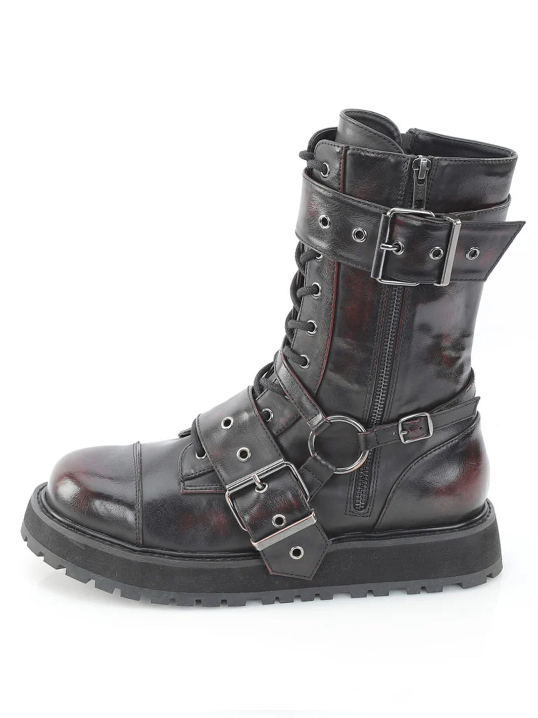 DEMONIA VALOR-220 - BLACK/BURGUNDY VEGAN LEATHER ✰ PRE ORDER ✰