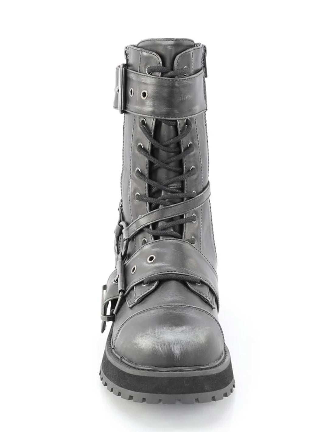 DEMONIA VALOR-220 - BLACK/SILVER VEGAN LEATHER ✰ PRE ORDER ✰