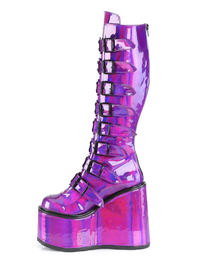 DEMONIA SWING-815 BOOTS - PURPLE HOLOGRAPHIC ✰ PRE ORDER ✰