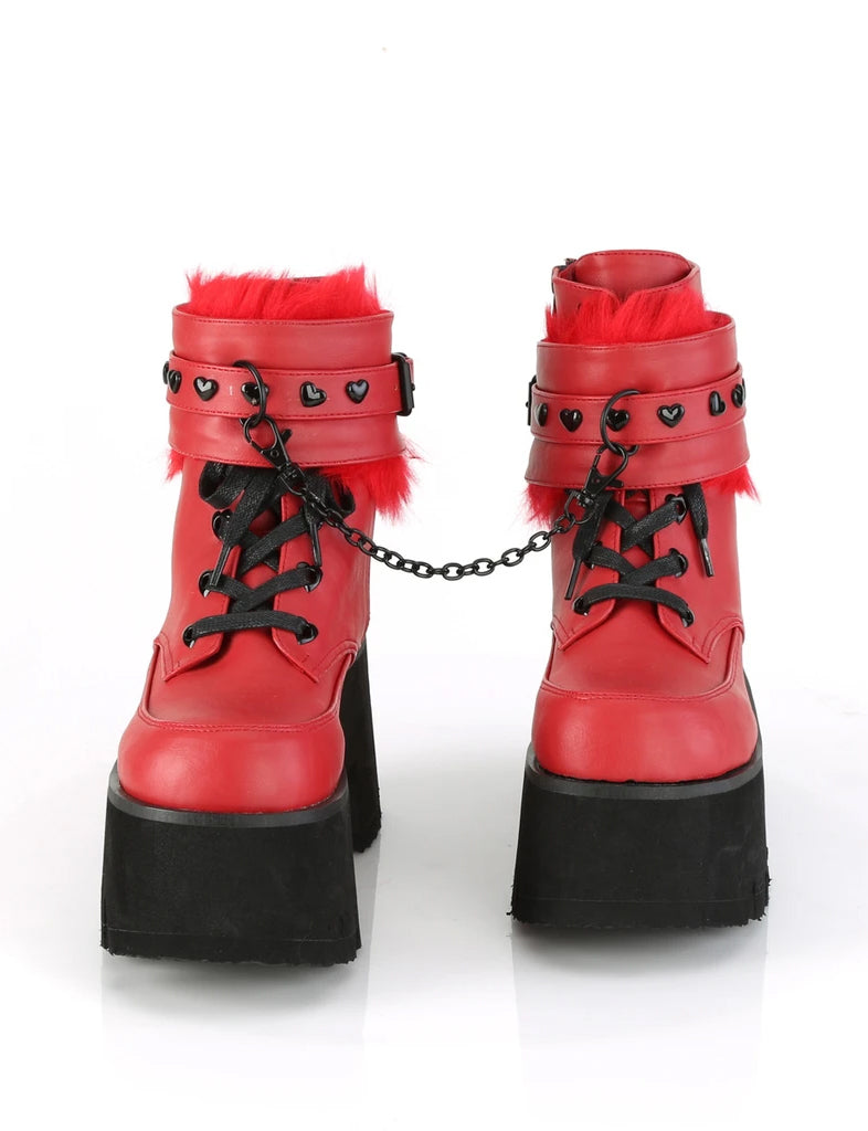 DEMONIA ASHES-57 BOOTS - RED VEGAN LEATHER ✰ PRE ORDER ✰