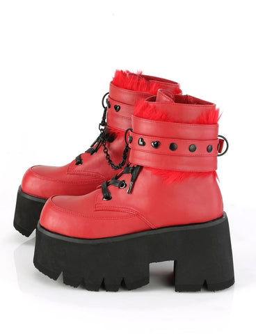 DEMONIA ASHES-57 BOOTS - RED VEGAN LEATHER *PRE ORDER*