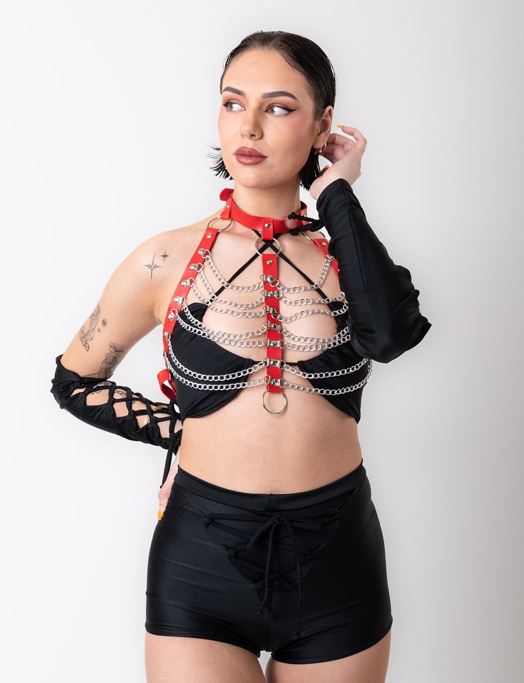 IN CHAINS HARNESS TOP - RED