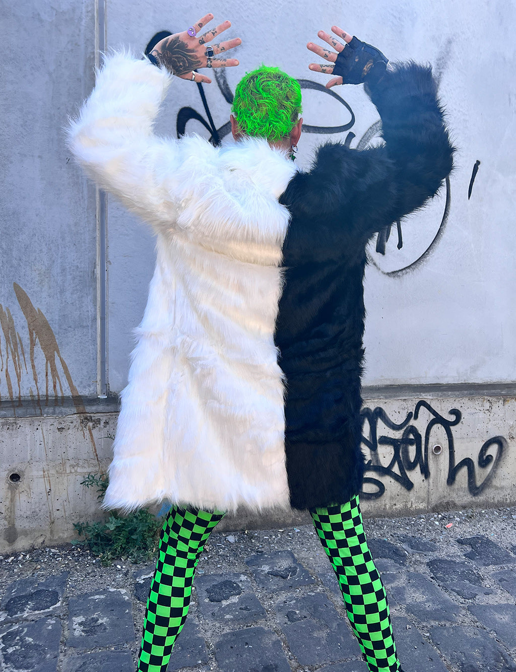 DOOF DADDY FAUX FUR JACKET - BLACK & WHITE • READY TO SHIP •