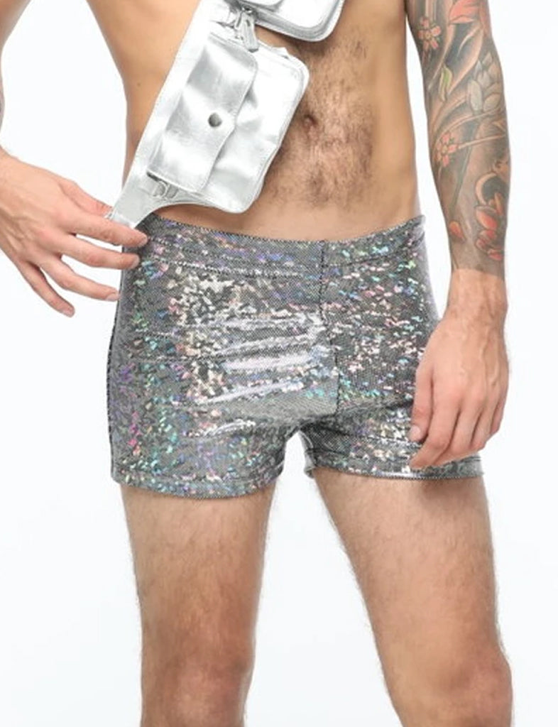 HOLOGRAPHIC MENS SHORTS - SILVER