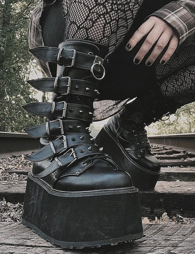 Black Vegan Leather Demonia Boots Damned 225 Damned-225 Black