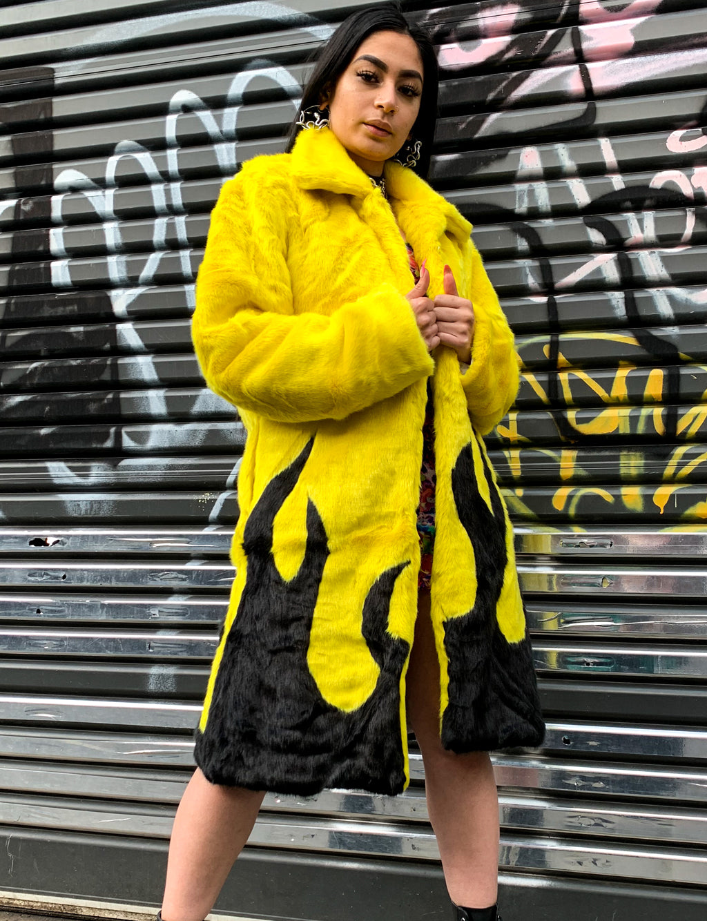 *EXCLUSIVE COLLAB* PURE FIRE FAUX FUR JACKET - YELLOW/BLACK *MADE TO ORDER*