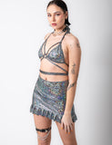 HOLOGRAPHIC FRILL SKIRT - SILVER DISCO BRAWL