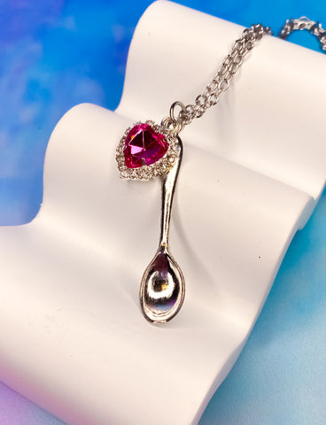 CRYSTAL HEART SPOON NECKLACE - PINK