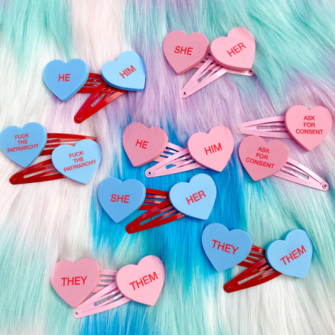 HE/HIM GENTLE REMINDER HAIR CLIPS - PINK