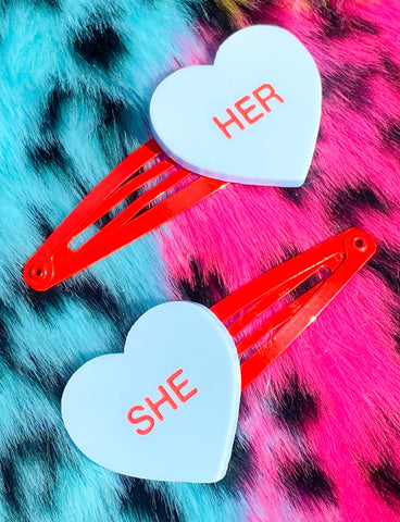 SHE/HER GENTLE REMINDER HAIR CLIPS - BLUE