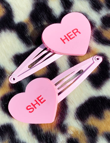 SHE/HER GENTLE REMINDER HAIR CLIPS - PINK
