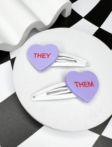 THEY/THEM GENTLE REMINDER HAIR CLIPS - PURPLE