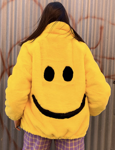 SMILEY FAUX FUR COAT - YELLOW *MADE TO ORDER*